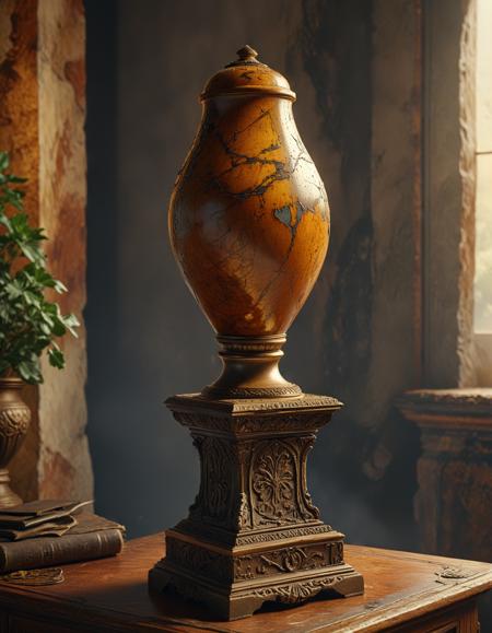 (A legendary artifact:1.4), pulsing with an ancient, coveted aura, set on a pedestal, reminiscent of the style of André Derain, photorealistic, 8K sharp focus, detailed matte painting, dynamic lighting.