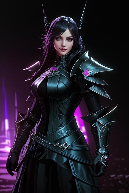 ((Masterpiece, best quality)), edgQuality,smug,smirk,
DRK_Glam, a woman in a dark armor standing in a dark room , wearing DRK_Glam 
 <lora:Dark_Knight:1>