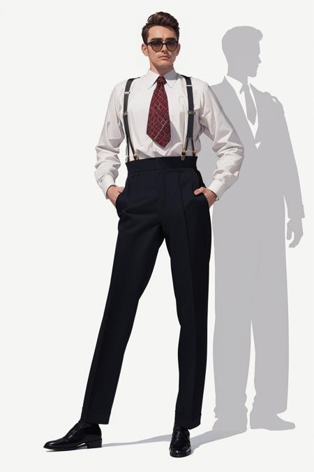 r3tr0m3ns,blue/white shirt,collared shirt,pants,suspenders,necktie