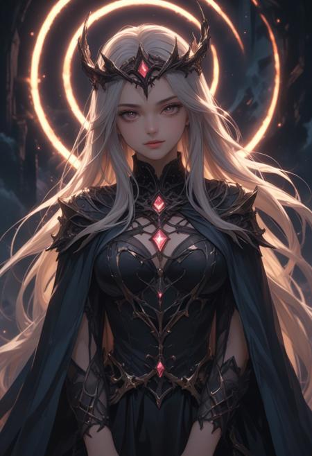 score_9, score_8_up, score_7_up, score_6_up, dynamic, (anime, masterpiece), best quality, (8k), detailed background, sharp focus, intricate, ambient lighting, super high quality, hyper detailed background, cinematic lighting, adult, double tone long hair, medium breasts, verybadimagenegative_v1.3, Nightmare Empress, Dreamweaver Cloak, Eyes of the Abyss, Thorned Eclipses