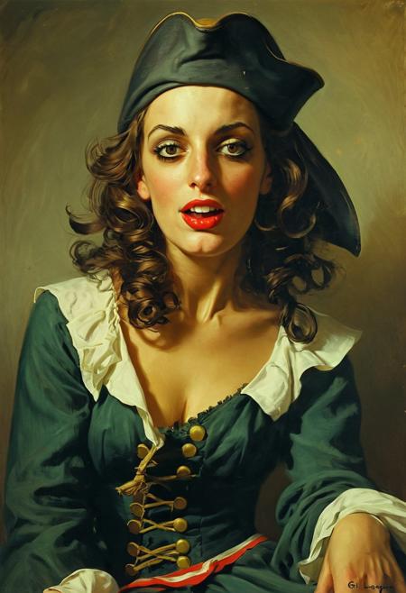 Facial expression style, illustration, ((clever pirate)) (Iranian:1.2) female (cute:1.4), (Gil Elvgren)