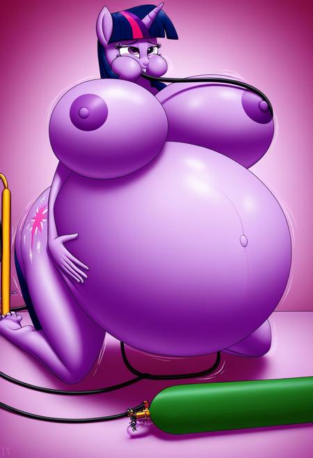 (1woman,twilight sparkle \(mlp\),solo),spreading_legs,big_boobs,nude,shiny body,bedroom,feet,soft_light, <lora:mlpthreedV4:0.9>, detailed background, inflating, expansion, hyper belly, breast expansion, kneeling, helium tank, hose inflation, hose in mouth, puffed cheeks, by nastypasty,by robomax,by aoino,by dedoarts,by jacques00 <lora:Inflation08-One4AllFur:0.6>