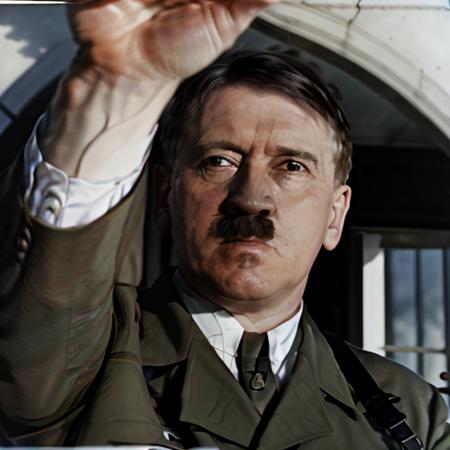 8k, RAW photo, best quality, photorealistic, ultra high res, masterwork, 1man, Adolf Hitler, pov, incoming headpat, view from below, outstretched arm, looking at viewer <lora:concept_incomingheadpat:1> <lora:Adolf-Diffusion2:1>
