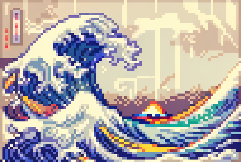 pixel art, the great wave painting <lora:svportrait64-v1:0.9>