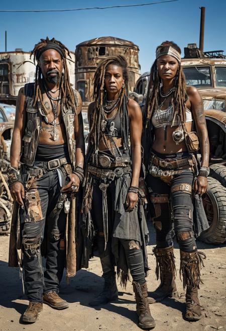 people  of wasteland city in style of Tim Okamura
RAW photo, (high detailed skin:1.2), 8k uhd, dslr, soft lighting, high quality, film grain, Fujifilm XT3
<lora:Wasteland_City_XL:0.7> wastcity <lora:xl_more_art-full_v1:0.3> <lora:Dystopia:0.5>