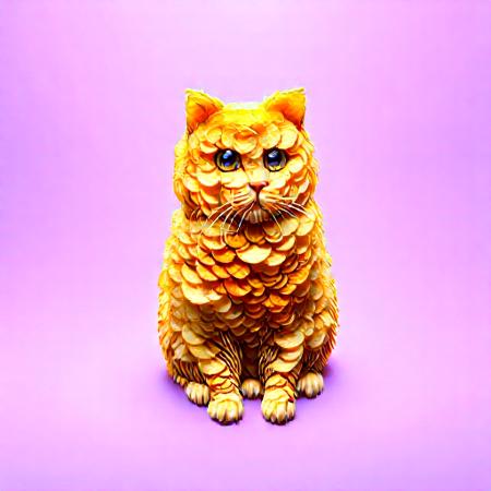 p1nkch1ps, made out of potato chips, masterpiece, extremely detailed, exquisite detail, intricate, ultra-realistic, ultra-detailed, bold outlines, cat made of chips, <lora:p1nkch1ps:1.5> <lora:made out of potato chips:1.5>