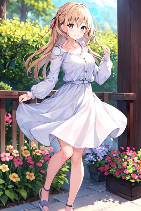 1girl, full body, standing, smile, spring, lo fashion, lo sweet, ,