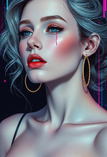 high quality design aesthetics, synth pop, detailed, pop album cover, beautiful young white woman, artist name "Musaic"