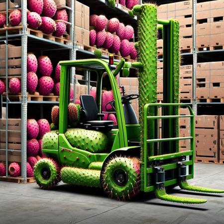 Forklift working the warehouse <lora:Prickly Pear Style v1:1>, Prickly Pear Style,