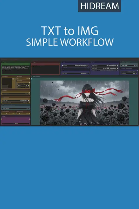 TXT to IMG simple workflow HiDream | UPSCALE | LORA | GGUF | CIVITAI Metadata