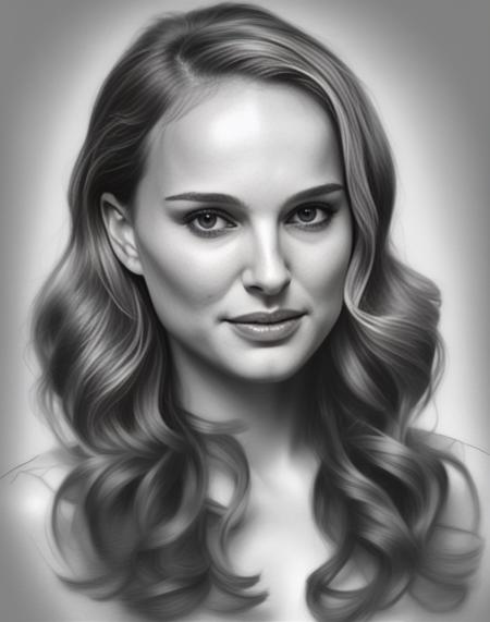 NataliePortman,<lora:NataliePortmanSDXL:1>, sketching on ivory paper with charcoal pencil, in the style of realistic hyper-detailed portraits, digital airbrushing, monochrome , commission for, i can't believe how beautiful this is