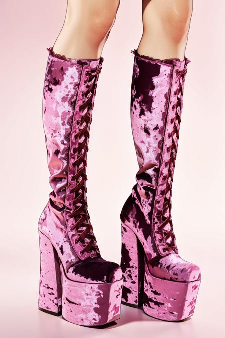 v3lv3tb00ts, platform heels, pink velvet platform heels, knee boots,