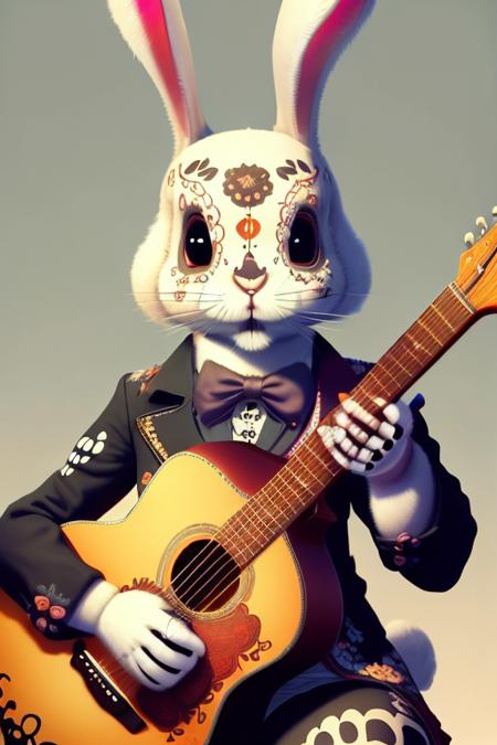 sug4rT3CH a rabbit playing acoustic guitar <lora:sugarTECHv2:1>