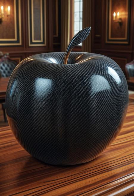 cf_style, carbon fiber apple, on wooden table, rich mansion interior, masterpiece, best quality, highly detailed, high resolution, absurdres