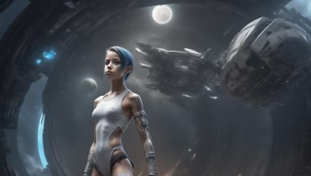 stunning view of a strong 13 year old preteen tomboy with white tentacles wearing cloth bandage wraps Eve online  Warframe  Total Recall  Minority report 
Contact,   looking  over a star-ship or space ship hanger
 strong muscular  (muscle striations bodybuilder) body showing off her visible (super-flat toned defined chiseled ripped abs),  hair tattoos multicolored dyed shaved sides hairstyles, ((glowy blue burning eyes)) magical,
majestic colourful mist,  hair tattoos, inside of futuristic split level, white, space age space station orbiting a gas giant with many moons in an oval room relaxing and large rounded windows in a hot tub
IMAGINE THE WHOLE SCENE AS IF 800 YEARS IN THE FUTURE doing something interesting, hammerpede, KISSING shagging hugging
 ,4k, photorealism,  
art as Luis Royo