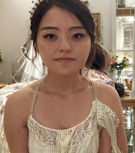 a beautiful picture of j34nni3, masterpiece, photorealistic, detailed, 4k, HDR, backlighting, bloom, light, RAW color photo, wearing a white dress, (fully in frame:1.1), detailed skin texture, (blush:0.5), (goosebumps:0.5) background <lora:j34nni3-20:0.9>