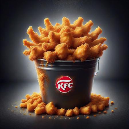 DFC, kfc bucket  made of deep fried & crispy, on a table, best quality