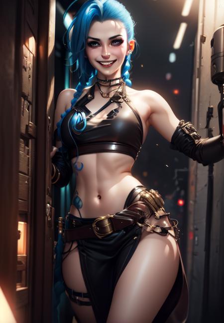 <lora:jinx:0.8>, jinx, grin, portrait,, (acclaimed, alluring, captivating, exciting, gorgeous, striking:1.3), charming, (trending on CGSociety, trending on pixiv, contest winner:1.3)