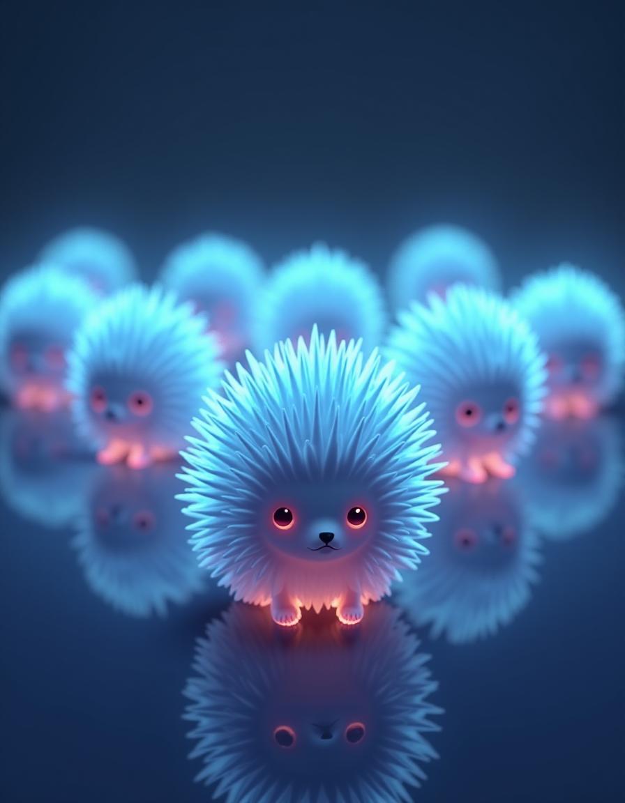 GhostlyStyle, a group of ghost hedgehogs, translucent hedgehogs, tiny spectral hedgehogs coming towards the viewer, cute ghost hedgehogs with glowing spikes, many ethereal baby hedgehogs with floating tiny paws, playful spiritual hedgehogs with misty aura, digital art style