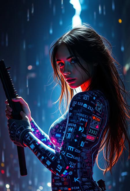 (Soft Lighting Photography by Mimoza Veliu and Mario Giacomelli:1.2), NSFW, beautiful TWbabeXL01, NSFW, photorealistic, by Greg Tocchini, colorful, 1 girl, cinematic light epic shot action pose beautiful model with half computer code body and half human in a combat zone, battlefied, universe made of mirror, nipples, Portal rupture in time, insanely detailed and intricate, lord of the ring concept art, backlight, weapon in her hand, in the style of nicola samori,,