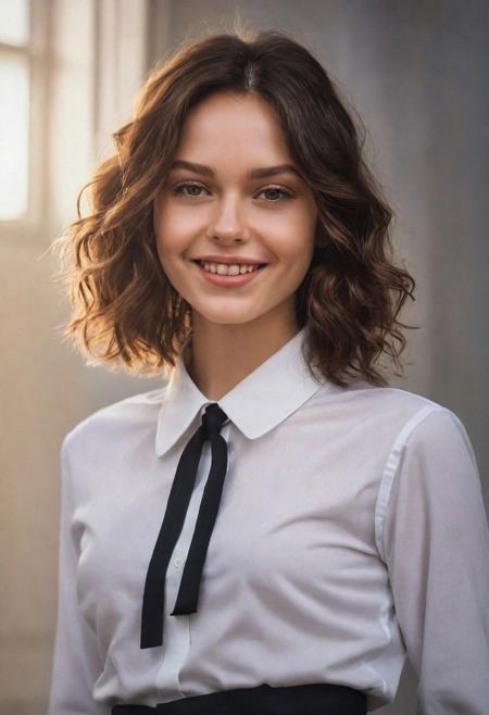best quality, masterpiece, (photorealistic:1.4), 1girl, light smile, shirt with collars, waist up, dramatic lighting, from below