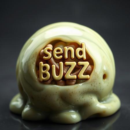 Hyper realistic style, monster glob slime with bones inside it that makes the following phase: 'send BUZZ' with high focus on text. (High quality textures and colors)