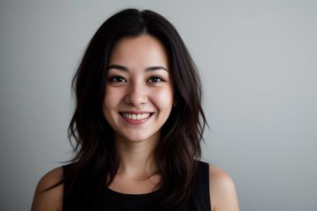 RAW photo, face portrait photo of beautiful 26 y.o woman, cute face, wearing black dress, happy face, hard shadows, cinematic shot, dramatic lighting