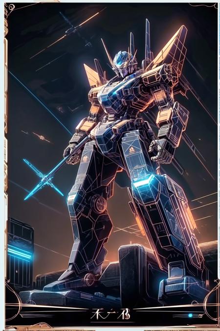 <lora:HologramMecha:1>, masterpiece, best quality, extremely high detailed, intricate, 8k, HDR, wallpaper, cinematic lighting, (((movie poster))), Mecha, from below, spaceship above, explosions in the sky, dutch angle, ,