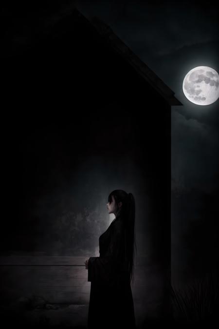 high quality, horror, masterpiece,
1girl, ghost face, long black hair, misty,
outdoors, wall, moon light, <lora:PAseer的中式恐怖V1:0.9>