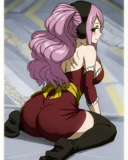 masterpiece, best quality, 1girl, photo of meredy, glossy, sitting, dress, red dress, ribbon,  cleavage, breast, looking at viewer, sexy pose,from behind, <lora:meredy ult:1>