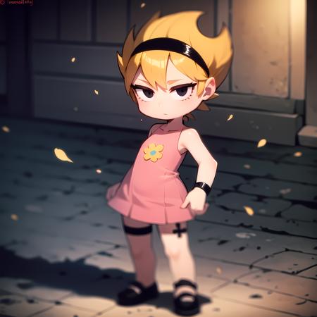 ((masterpiece, best quality)),(complex lighting), solo, full body, 1girl, mandy,blonde hair, <lora:Mandy-10:0.7>, pink dress, short hair, black eyes, black headband, sharp hair,male