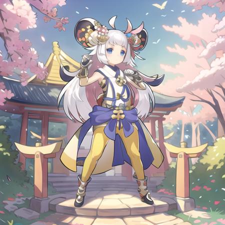 mitsuh1de cute pose, full body, japanese pagoda, japanese torii, long hair, <lora:mitsu8:1.0>  <lora:dragalia style:1.0>, Realistic painting style, masterpiece, best quality, absurdres, pixiv,