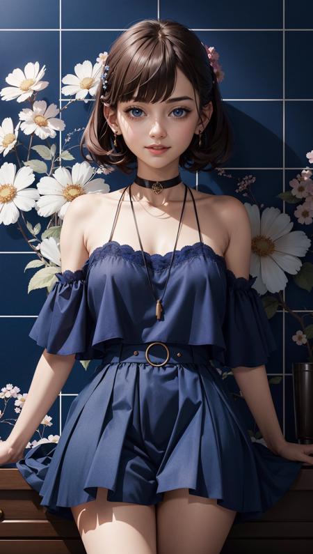 anime opening,(1girl),solo,a dreamscape aesthetic in Cobalt blue theme atmosphere,mosaic background,happy,floral,(wallpaper style),movie trailer,cinematic,screencap,still shot,true perception,comfortable,