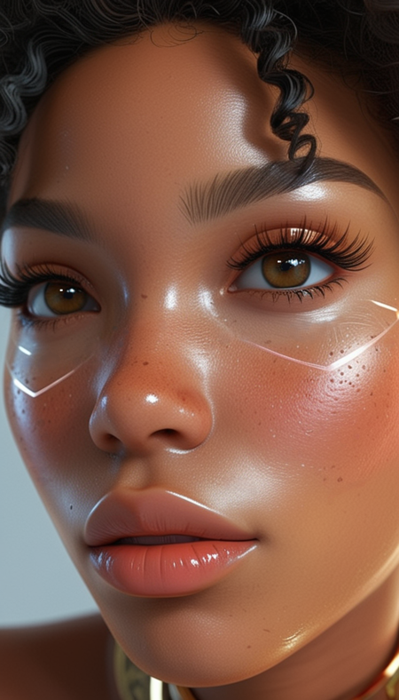 (in ARTIST style:1.4), (masterpiece:1.7),
(Gorgeous Afro-American girl face, cutest, pure skin, science fiction, transparent armour, transparent skin texture), stunning unique female character, cutest,
tan, bangs, freckles,striking striking large brown eyes filled with joy and excitement, extravagant eyelashes, long eyelashes, aligned eyes, tiny waist, perfect body,
(full transparent body:2), transparent:2, (Transparent Texture:2), perfect wavy perfect hair, (extra large lashes:2), (very detailed eyes:2),
(masterpiece:1.8), (highest detailed:1.8), (angle:1.8), perfectly lighted, (contrast), (saturated), (((sharp focus))),
(hyperdetailed:1.3), (intricate details:1.2), (Refined details:1.3), (best quality:1.5), highly detailed textures, vibrant colors,
<lora:add-detail-xl:1> (ultra sharp focus:1.8), (thin lines:1.8), (best quality:1.8),
(masterpiece:1.8), (highest detailed:1.8), (angle:1.8), perfectly lighted, (contrast), (saturated), (((sharp focus))), (hyperdetailed:1.3), (intricate details:1.2), (Refined details:1.3),
(best quality:1.5), highly detailed transparent textures, transparent vibrant colors, (finely detailed beautiful eyes and detailed face),extremely detailed CG unity 8k wallpaper,
(masterpiece:1.8), (highest detailed:1.8), (angle:1.8), perfectly bright  lighted, (contrast), (saturated), (((sharp focus))), (hyperdetailed:1.3), (intricate details:1.2), (Refined details:1.3),
(best quality:1.5), highly detailed textures, vibrant colors,
<lora:Someplastic:0.7>,
(ultra sharp focus:1.8), (detailed skin:1.8), (thin lines:1.8), (best quality:1.8),
<lora:glowneon_xl_v1:0.8>
<lora:Expressive_H:1>expressiveh,