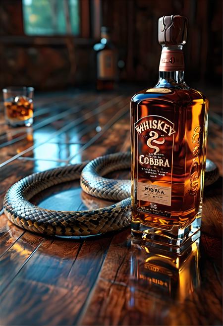 ASCII /1/ top quality, masterpiece, best quality, extreme quality, volumetric lighting, volumetric shadows, 8k wallpaper, (extremely detailed:1.2), (HDRI glares)
/2/ cinematic bloom, chromatic aberration, (extremely depth of field:1.2),
/3/ (bottle of whiskey:1.5), cobra in bottle,
/5/ outside, brown and copper snake skin with HDRI glares, all shaded surfaces always clearly reflecting like mirror,
/6/ (bright colors), vivid colors, perfect contrast,
/7/ (realistic style:1.3), official art,<lora:mjv6:0.8>