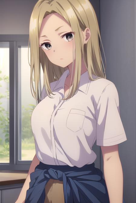 asamiyuuki, <lora:asami yuuki s1-lora-nochekaiser:1>,
asami yuuki, long hair, blonde hair, (brown eyes:1.5),
BREAK skirt, shirt, school uniform, white shirt, short sleeves, pleated skirt, shoes, socks, collared shirt, miniskirt, black footwear, sweater, blue skirt, pocket, breast pocket, clothes around waist, gyaru,
BREAK indoors, classroom,
BREAK looking at viewer, (cowboy shot:1.5),
BREAK <lyco:GoodHands-beta2:1>, (masterpiece:1.2), best quality, high resolution, unity 8k wallpaper, (illustration:0.8), (beautiful detailed eyes:1.6), extremely detailed face, perfect lighting, extremely detailed CG, (perfect hands, perfect anatomy),