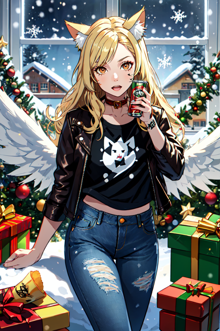 1girl, solo, brown eyes, blonde hair, detailed hair, detailed face, detailed eyes, official art,  BadBoyVibes-GenderFree   PringlesCanMAybe XmasTheme OsenayanFace