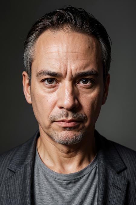 Man, age 46 years old, serious, portrait, linkedin, grey background