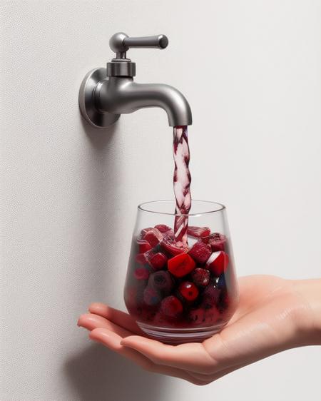 <lora:served_from_sink_faucet_v1:0.5>, white background, food, food focus, what, still life, sink, faucet, no humans, reflection, cherry soda