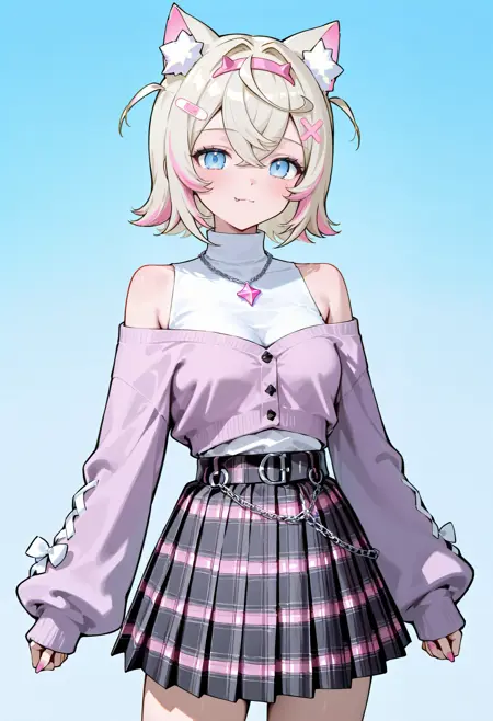 Off Shoulder Sweater, Turtleneck & Plaid Skirt