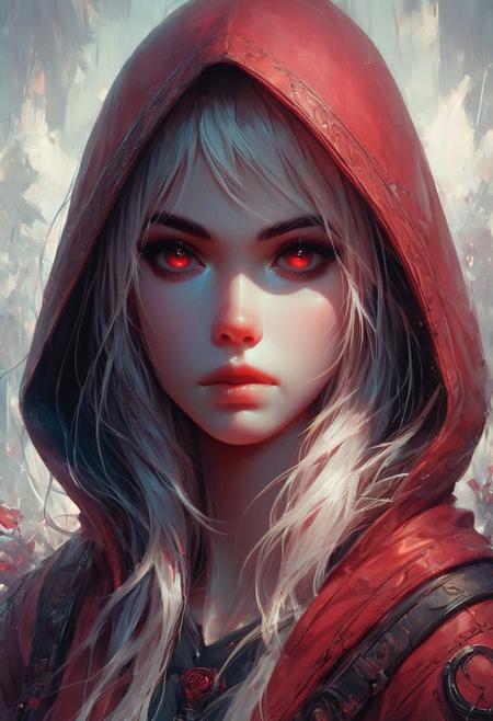 score_9, score_8_up, score_7_up, score_6_up, FFROA, 1woman, an assassin, hooded, red and black, Beautiful eyes,