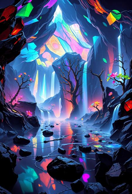 (masterpiece:1.5), score 9, score 8 up, score 7 up, masterpiece_portrait, extreme quality, reflection, surface reflection, dynamic lighting, Cinematic style, cinematic quality, ((no humans, no people)), photorealistic, realistic, a spectrum of iridescent colors, precise, fractal design, flowing curves, precision, colorful, fractal geometry, harmonic interference, digital illustration, photo manipulation, altered realities, fantastical scenes, digital artistry, striking visuals, sharp focus, detailed background, light reflection, ethereal, fantasy, A huge mystical cavern, magnificent huge multicolored crystals,  polish rocks, brass mechanized trees, multiple waterfalls, sorrowful sight, a fog across the cavern, multicolored phosphorescent flowers, phosphorescent rocks, (magnificent vast cavern)
<lora:FLUX-daubrez-DB4RZ-v2:0.35> DB4RZ, DB4RZ style painting <lora:illustration004:0.8> illustration004 chaotic expressive line-art scribbled and erratic strokes monochromatic black ink <lora:Scribble Portrait Drawing:0.35> Drawing <lora:aidmaMJ6.1_v0.5_3:0.35> aidmamj6.1, aidmamj6, mystcorbCE_style