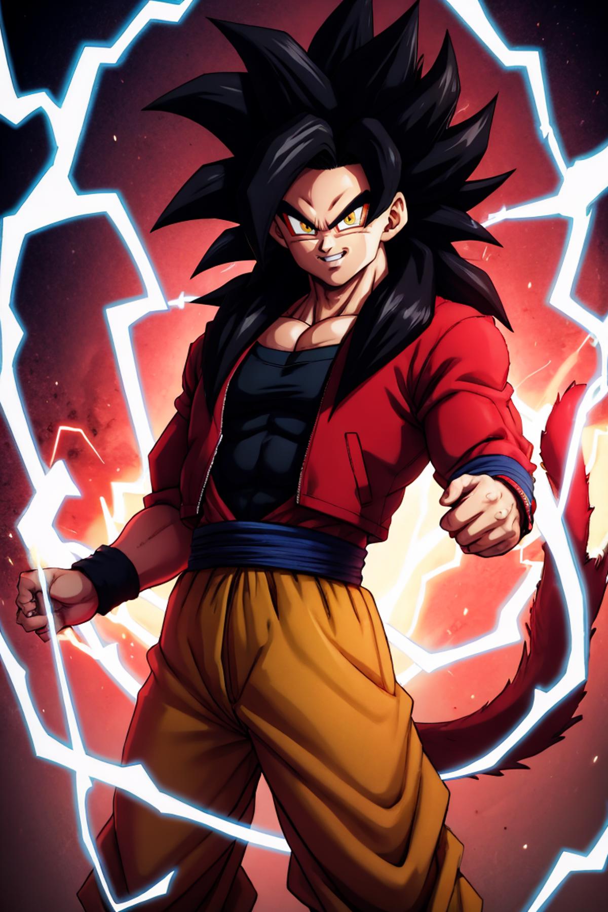 Male Anime Character Goku Super Saiyan 4 in the center, Stable Diffusion