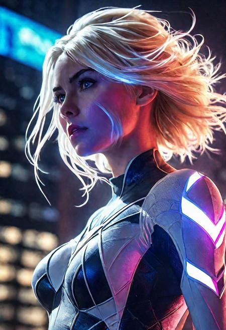 High resolution ultra-realistic of Beautiful Spider-Gwen, 8k, capturing the intensity of the moment, cinematic lighting, Squatting on the roof of a skyscraper in restless New York, wavy blonde hair, realistic dirty face with blood, realistic blue eyes, beautiful hourglass figure, intricately designed Spider-Gwen black-white combat costume, Marvel comics Aesthetic, perfect athletic figure, beautiful Kiernan Shipka as Spider-Gwen, ultra realistic, cinematic style, vigorous and Alluring, athletic figure, sci-fi style, dramatic lighting, wet and sweaty skin, dirty pale skin, athletic figure, dark sci-fi, dramatic lighting, Greg Rutkowski style, Spider-Gwen on in cool dress, hyper-detailed, hyper-realistic, natural light, extremely intricat e details, masterpiece, epic, bright colours, Attractive 21 old years girl, beautiful firm Breasts, sharp focus, digital painting, Photograph Taken on Nikon D750, Alphonse Mucha, athletic figure, Hyperdetailed, hyperrealism, Attractive, Attractive bust girl, asymmetric balance