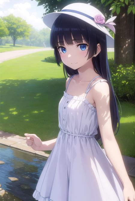 rurigokou, <lora:ruri gokou s2-lora-nochekaiser:1>,
ruri gokou, long hair, black hair, dress, pantyhose, mole, mole under eye, hime cut, smile,
BREAK blue eyes, hat, dress, white dress, sun hat, sundress,
BREAK outdoors, beach,
BREAK looking at viewer, (cowboy shot:1.5),
BREAK <lyco:GoodHands-beta2:1>, (masterpiece:1.2), best quality, high resolution, unity 8k wallpaper, (illustration:0.8), (beautiful detailed eyes:1.6), extremely detailed face, perfect lighting, extremely detailed CG, (perfect hands, perfect anatomy),