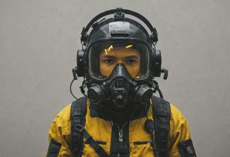 a futuristic cyberpunk firefighting helmet in yellow with a black stripe crown across the middle from front to back. Integrated self contained breathing apparatus and communication. Integrated Headlamp and head up display with thermal imaging camera. 
<lora:add-detail-xl:0.95> <lora:dvr-lnds-sdxl:0.3> dvr-lnds-sdxl <lora:MJ52:0.25> <lora:ral-apoctvisn-sdxl:0.3> ral-apoctvisn <lora:zavy-cntrst-sdxl:0.35> dark, chiaroscuro, low-key <lora:zavy-rmlght-sdxl:0.41> zavy-rmlght <lora:SDXLFaeTastic2400:0.225>