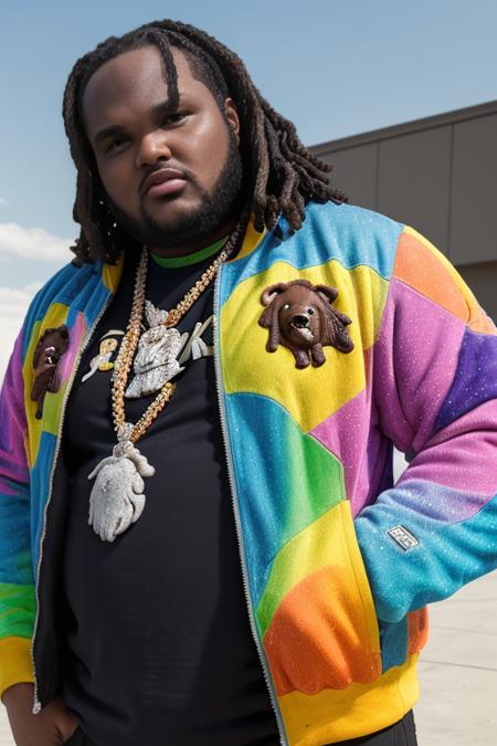 photorealism, masterpiece, 8K, UHD, analog style, high detail, detailed skin, depth of field
tee grizzley,  tee, colorful zipped jacket,<lora:TeeGrizzley_LoraTest:0.8>