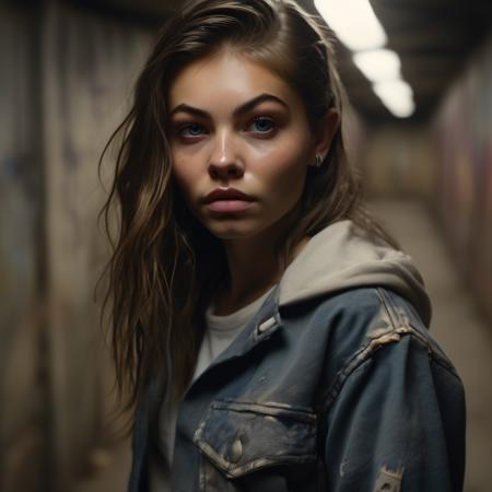 <lora:thylane_blondeau_xl_lora :1>  thylane blondeau A half body Portrait of a young woman, skinny, abs, flat chest, small breasts, dirty, tattoo, scratches, wearing Restrictive straight jackets or straitjacket-inspired designs . a dimly lit underground bunker, where survivors huddle together and rely on candlelight to see each other's faces. , realistic, photo-realistic, 8k, highly detailed, full length frame, High detail RAW color art, diffused soft lighting, shallow depth of field, sharp focus, hyperrealism, cinematic lighting