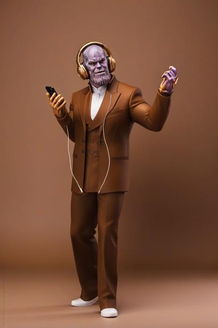 Thanos1024 with  headphones holding a cell phone by a brown background, highly detailed , photography, ultra sharp, film, bokeh, professional, 4k  <lora:add-detail-xl:1.5>  <lora:Thanos1024-000360:0.8>