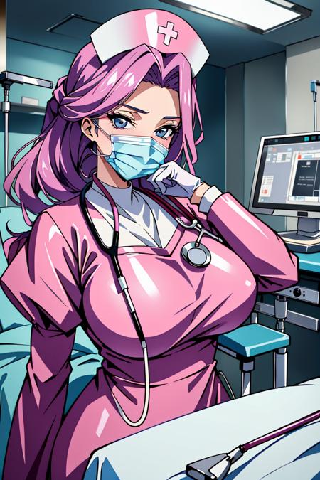 ((masterpiece, best quality,lower_body)), operating table,medical monitors,hospital bed,  <lora:surgical_nurse_v1:0.8> (surgical_nurse_v1.0, nurse cap, nurse, latex, stethoscope, latex gloves, surgical mask,long dress),<lora:cornelia_li_britanniaV2:0.7> (cornelia_li_britannia, large_breasts)